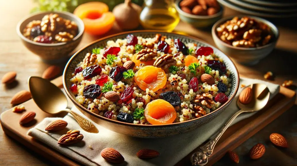 Quinoa salad with dried fruits and nuts